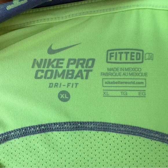 Nike Pro Combat Men's Athletic Shirt Fitted Long Sleeve - Size XL - Venom Green - Picture 7 of 7